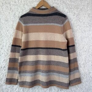 Paul Costelloe Pure Wool Sweater Size L Brown Tan Striped Y2k Neutral Clean girl